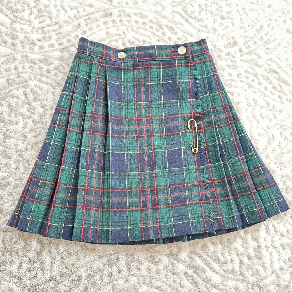 ✨Vintage RARE✨ Mini Plaid Tartan Skirt Girls size 5 BLUE GREEN RED School Girl - Picture 13 of 13